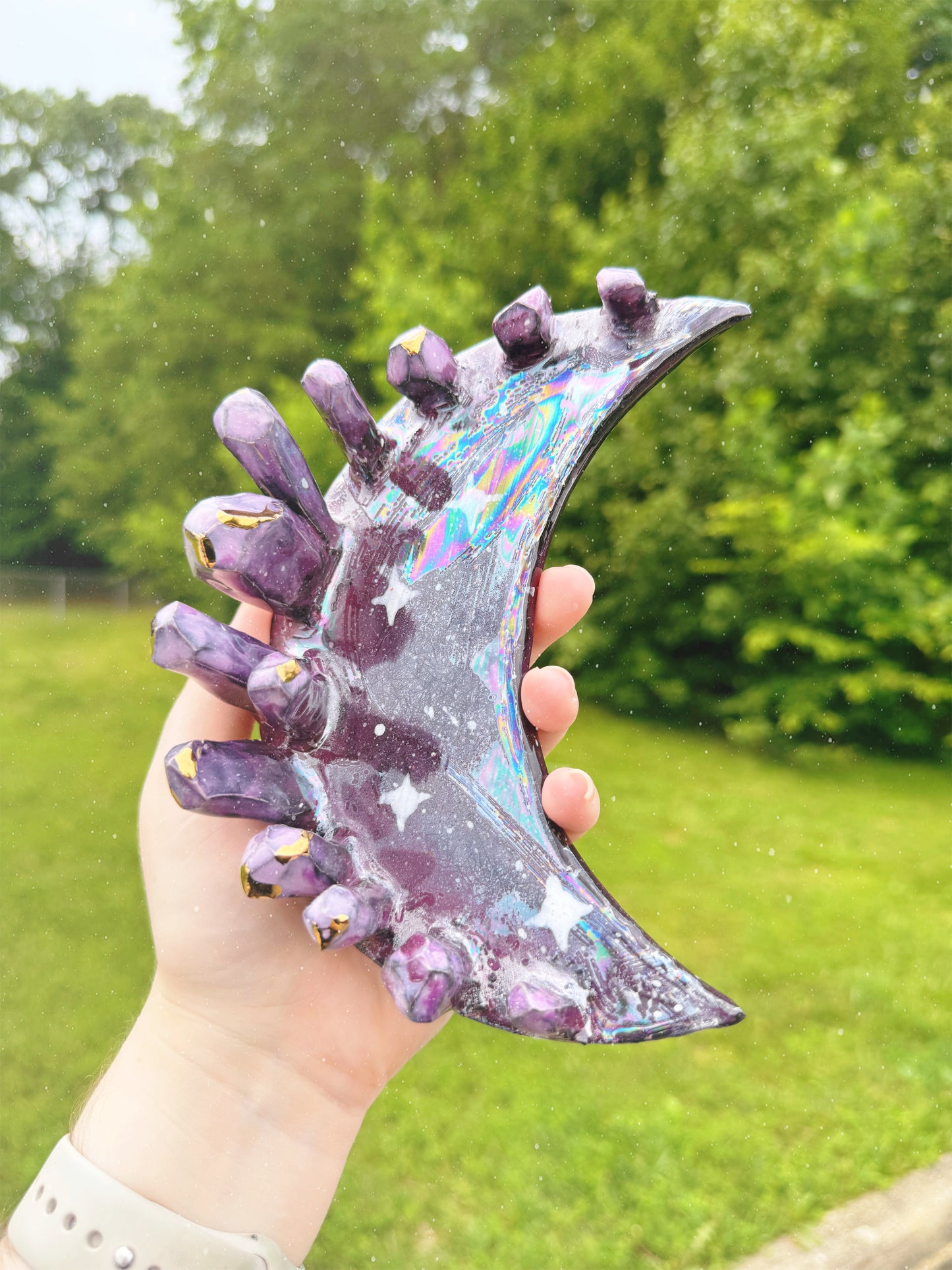 Ceramic Purple Crystal Moon Ring Dish