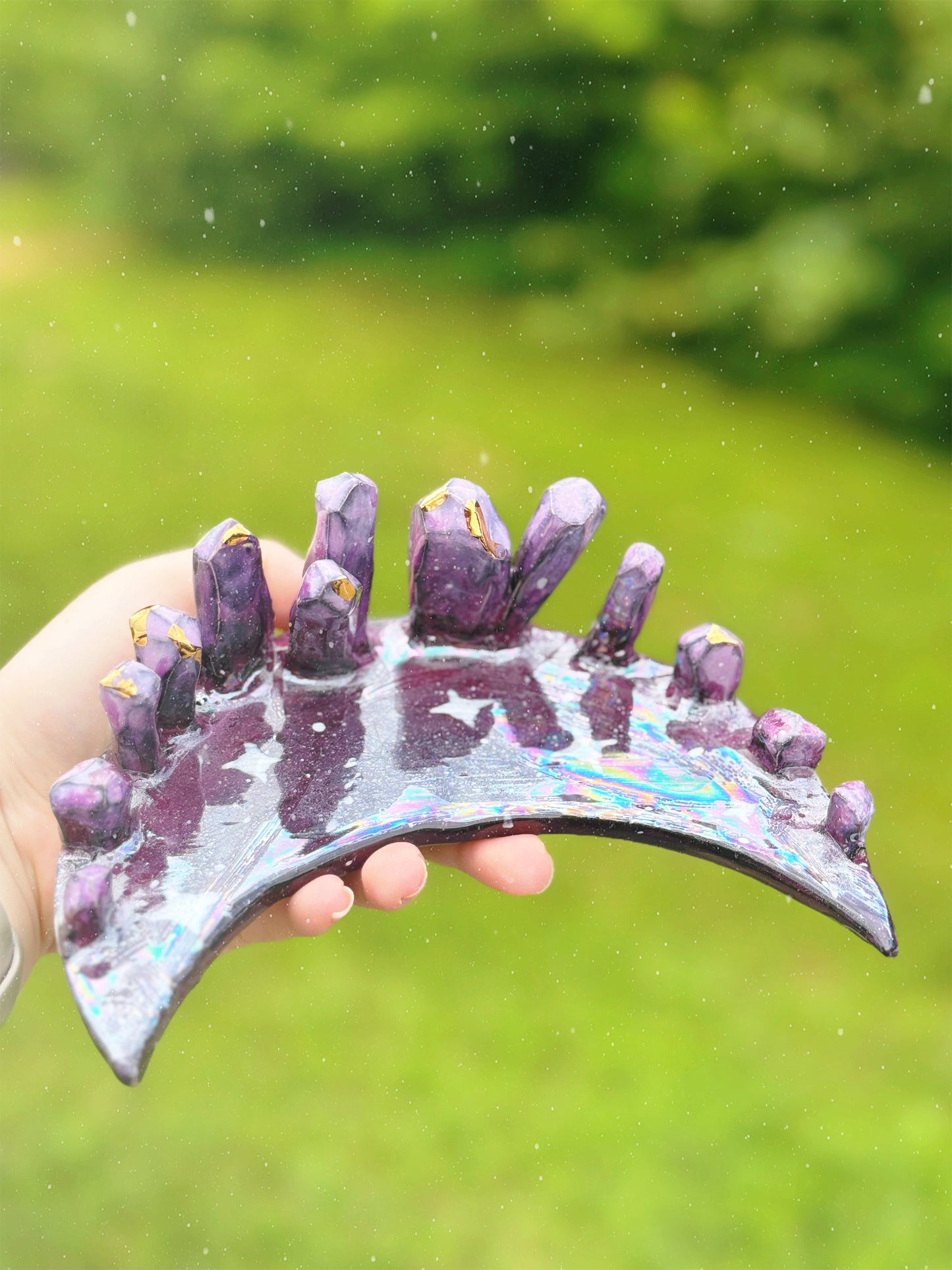 Ceramic Purple Crystal Moon Ring Dish