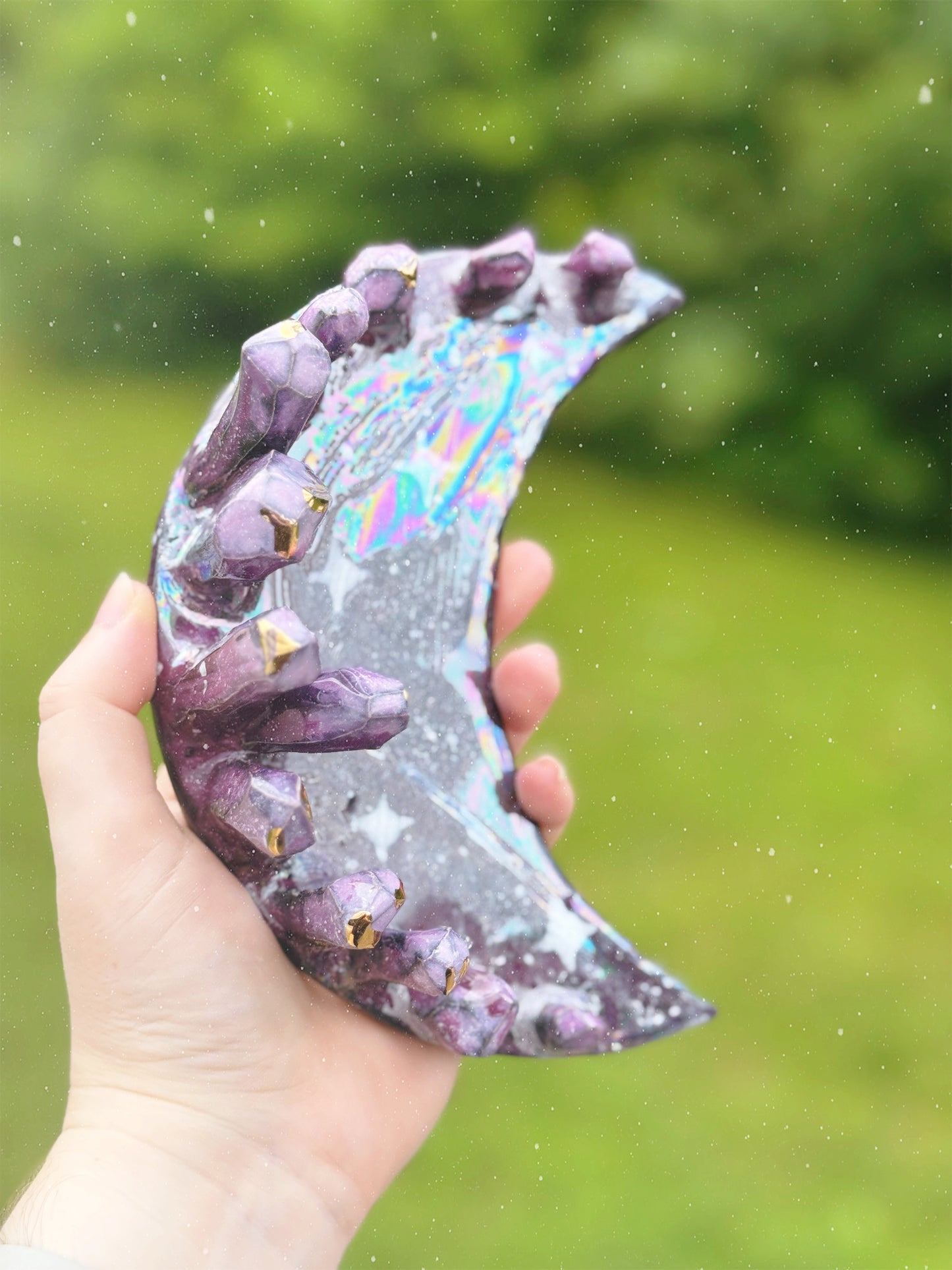 Ceramic Purple Crystal Moon Ring Dish