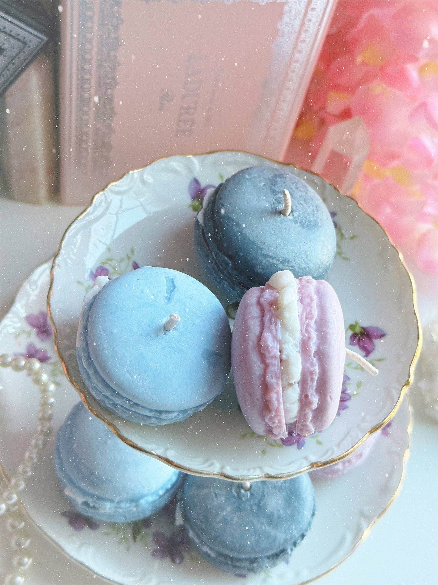Macaron Tea Light Candle Set of 3: Rose + Leather, NagChampa, Black Raspberry Vanilla