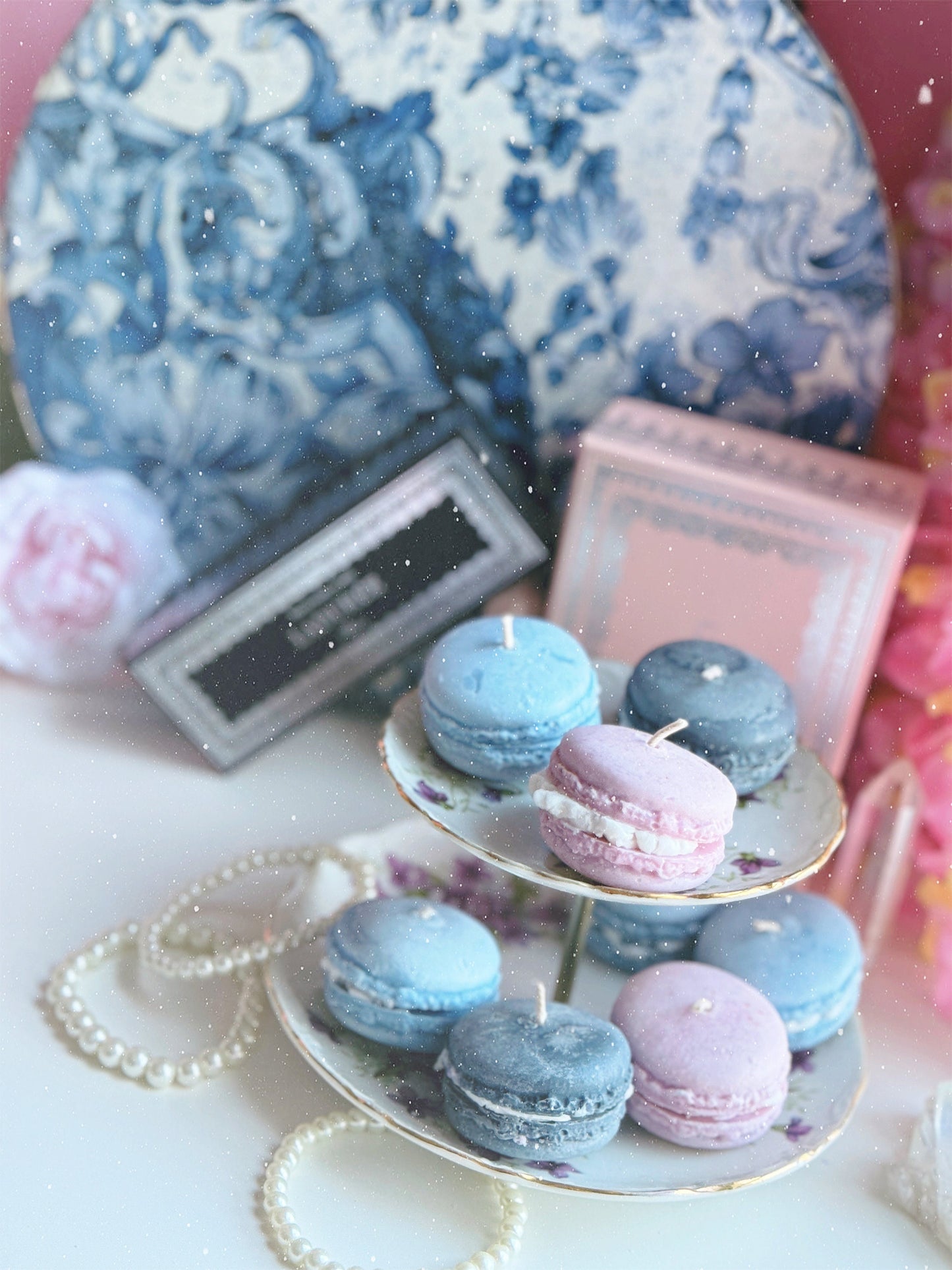 Macaron Tea Light Candle Set of 3: Rose + Leather, NagChampa, Black Raspberry Vanilla