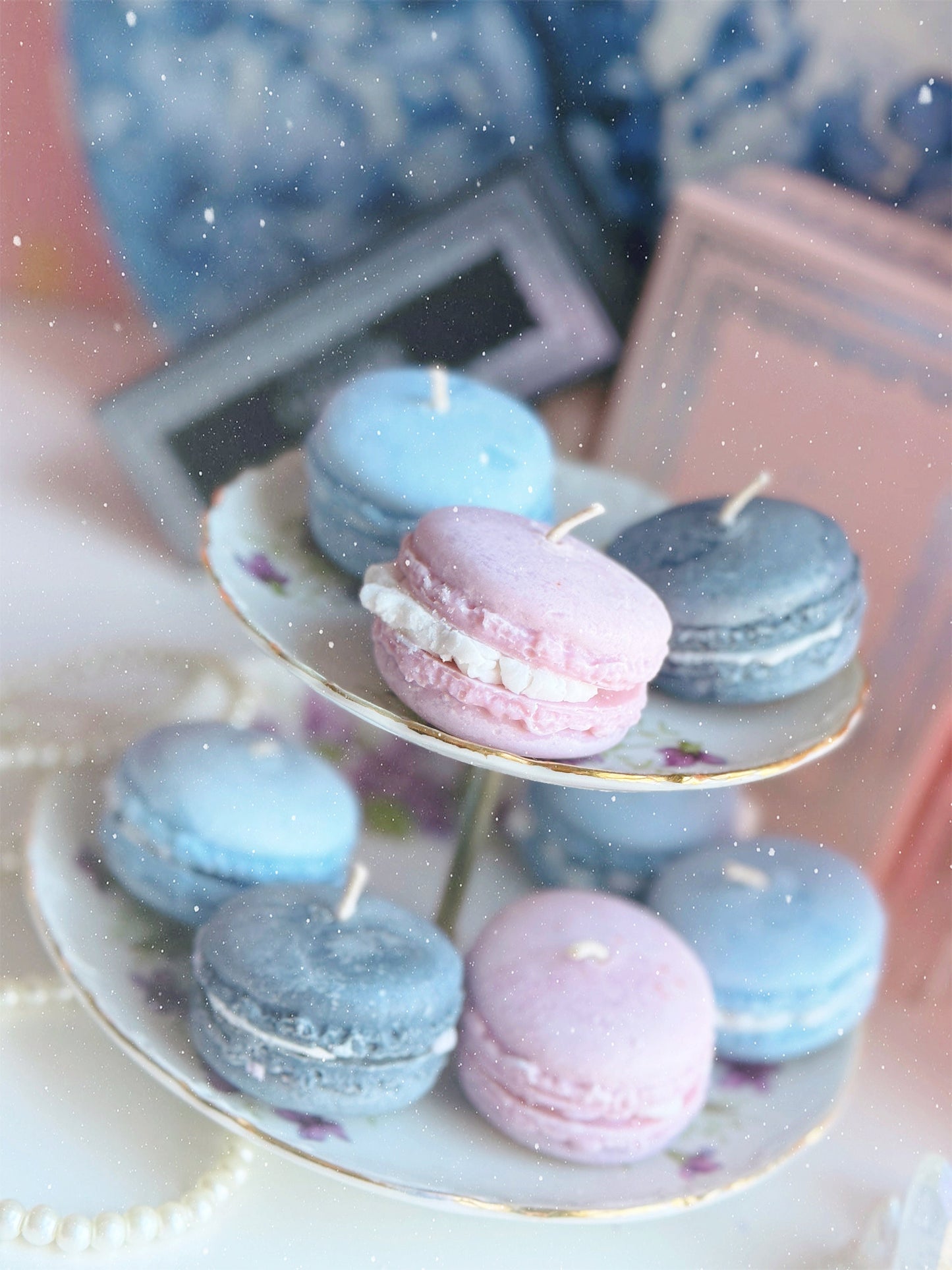 Macaron Tea Light Candle Set of 3: Rose + Leather, NagChampa, Black Raspberry Vanilla