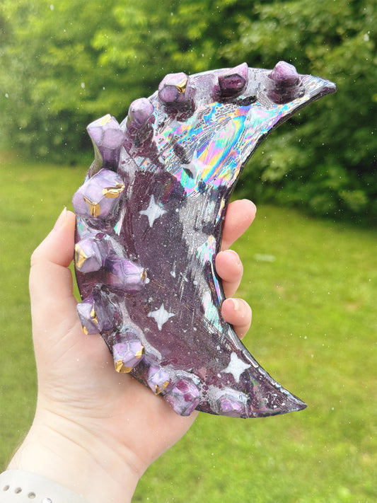 Ceramic Purple Crystal Moon Ring Dish