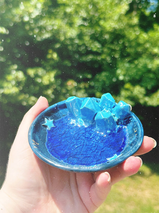 Ceramic Blue Crystal Ring Dish